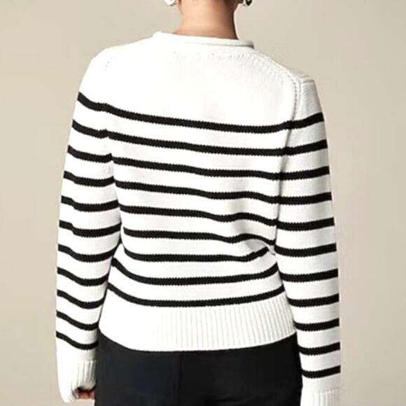 J. Crew Heritage Cotton Rollneck Stripe Sweater Black White M Casual Preppy - Picture 7 of 13